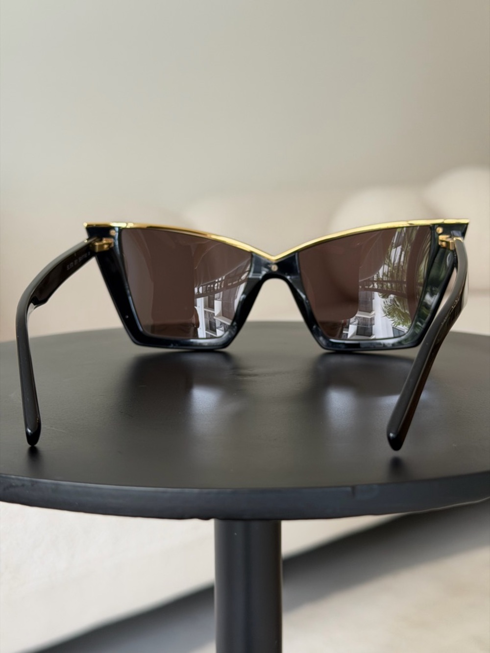 Saint Laurent Black and Gold Cat-Eye Sunglasses - Picture 7 of 9